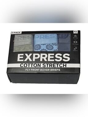 Express 3 Men's Cotton Stretch Fly Front Boxer Briefs X-Large (40-42) Blue/Gray